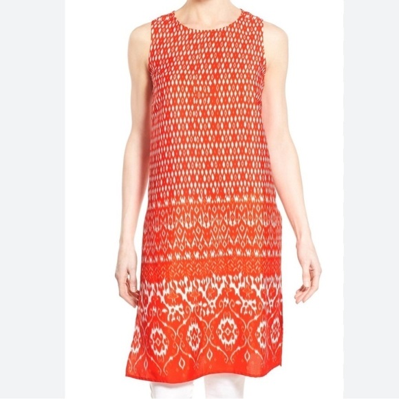 Vince Camuto tunic side slits petite xs orange & white NWT‎ Ikat diamond lantern - Picture 1 of 6